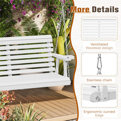 SUNCROWN Porch Swing 2-Seater, Wooden Outdoor Swing Bench with Cup Holder and Chains, 440 LBS Weight Capacity Outdoor Hanging Bench Swing for Patio & Garden (Brown)