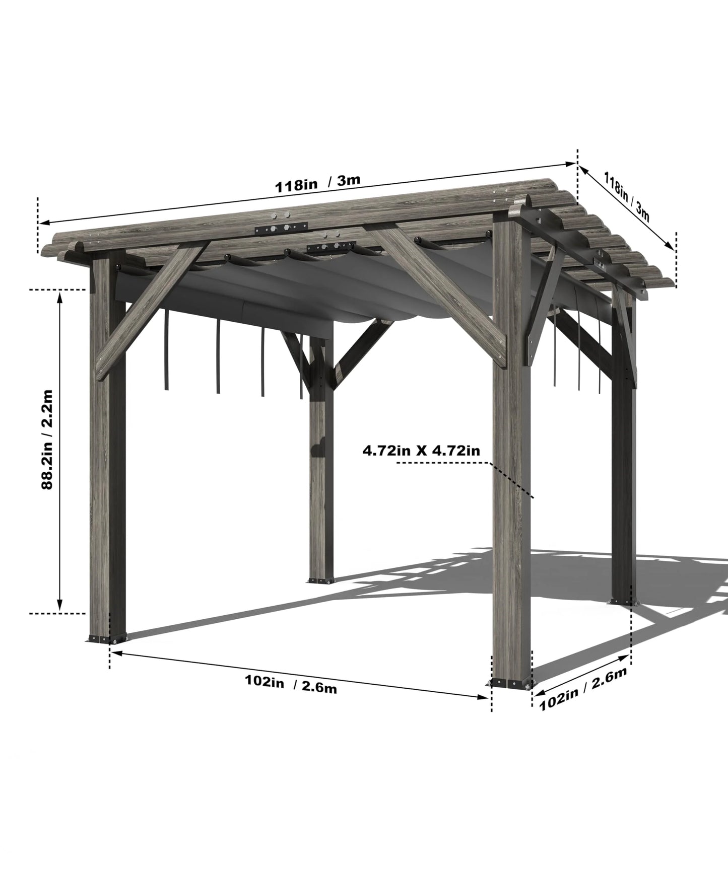 TROPOW 10'X 10' Cedar Wood Pergola with Solid Structure, Retractable Shade Canopy, Durable, Rot Resistant, Patio Pergola for Backyard, Deck, Garden, Outdoor Entertaining