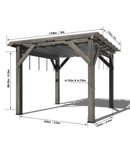 TROPOW 10'X 10' Cedar Wood Pergola with Solid Structure, Retractable Shade Canopy, Durable, Rot Resistant, Patio Pergola for Backyard, Deck, Garden, Outdoor Entertaining