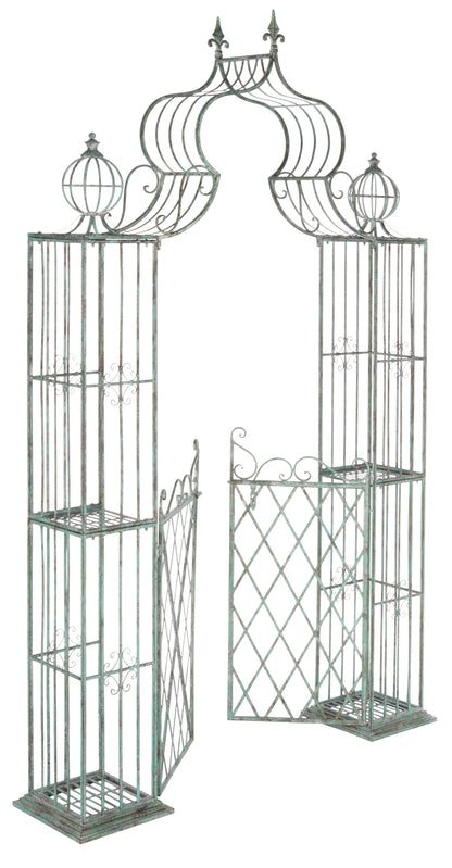 SAFAVIEH Beatrix Outdoor Patio Arbor with Door, Antique Green
