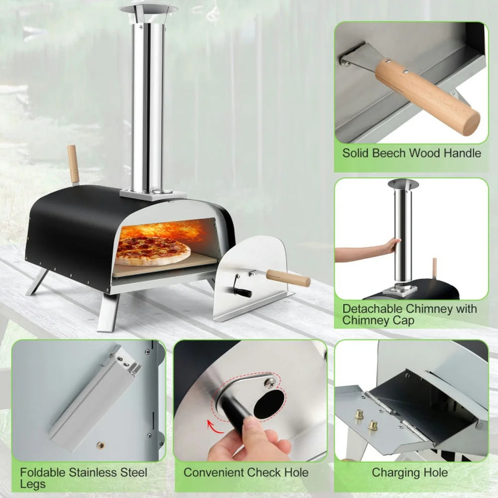 Topcobe Portable Multi-Fuel Pizza Oven with Pizza Stone and Pizza Peel, Cooking Space for Backyard, Patio and Parties