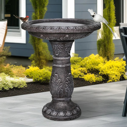 24.4 Inch Height Outdoor Bird Bath - Fibre Reinforced Concrete Large Bird Bath Stylish with Modern Pedestal for Garden, Patio, Lawn, Backyard