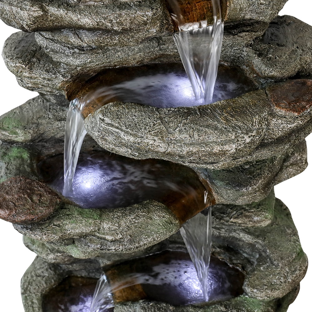 Willwolf Outdoor Water Fountain with LED Lights, 6-Tiered Electric Resin Waterfall for Garden Patio Lawn Yard and Porch