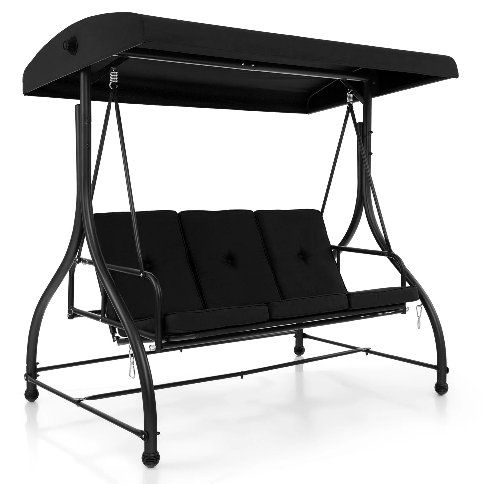 Costway 3-Seat Outdoor Converting Patio Swing Glider Adjustable Canopy Porch Swing Black