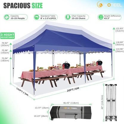 HOTEEL 10x20 Pop Up Canopy Tents for Parties, Outdoor Tent with Wheeled Bag & 4 Sandbags, Easy Setup Shelter Gazebo for Wedding, Patio Events, Commercial, Party -Waterproof and UV50+, Dark Blue