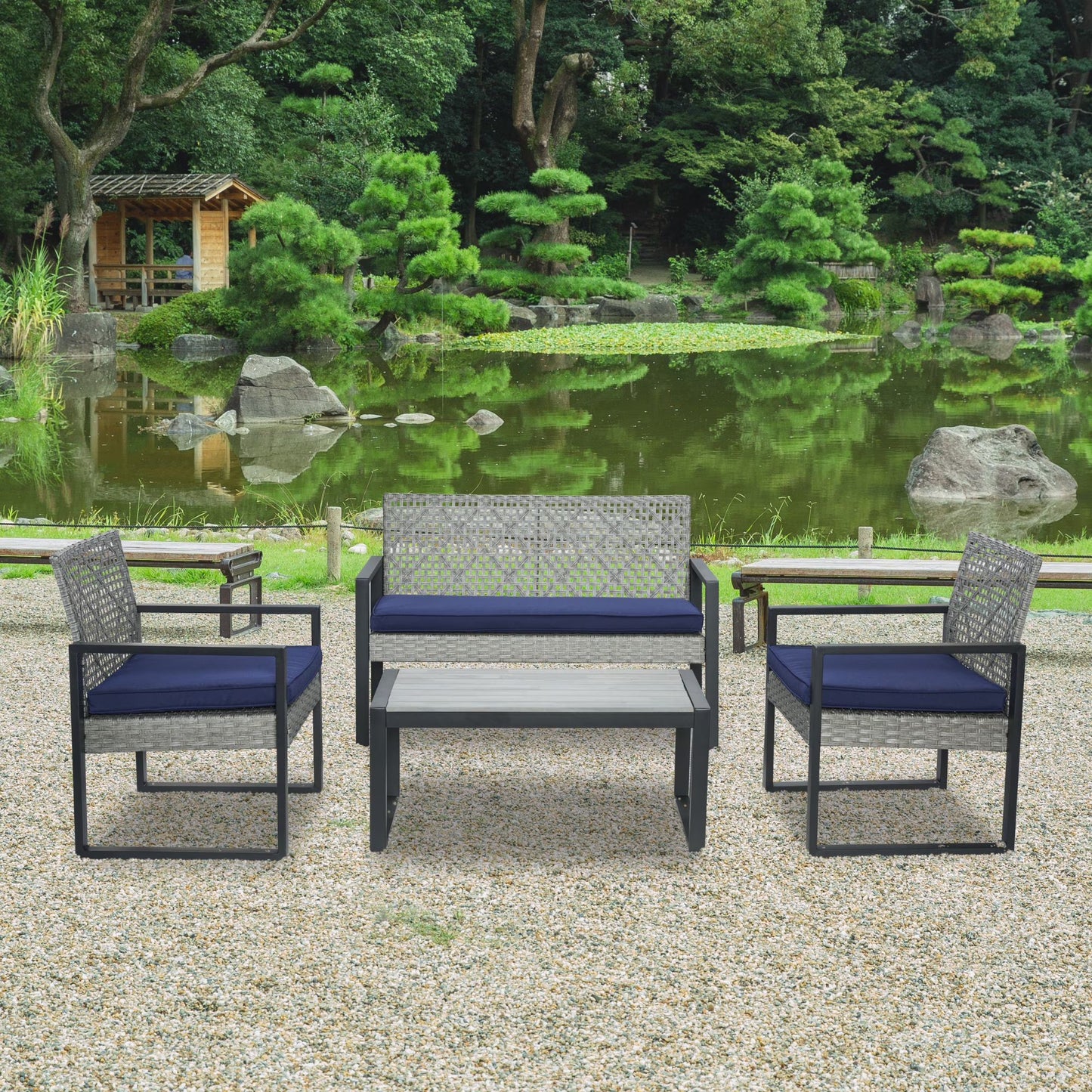 4-Piece Patio Conversation Sets, 2025 Upgrade All-Weather Wicker Patio Furniture Set w/Seat Cushions & Tempered Glass Coffee Table, Outdoor Patio Sets for Porch Poolside Backyard Garden, 705lbs