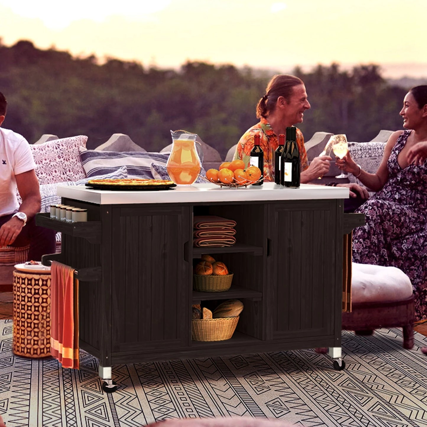 Dextrus XL Solid Wood Outdoor Storage Cabinet - Versatile Movable Outdoor Grill Cart with Stainless Steel Top, Spice Rack, and Side Handle, BBQ Patio Table, Outdoor Small Kitchen Table