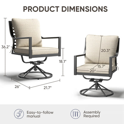 OPOHORO Swivel Rocker Patio Chairs Set of 4, Outdoor PE Wicker Dining Chairs with Beige Olefin Cushions and Gray Metal Frame, 360° Swivel & Rocking Motion for Garden Deck Porch