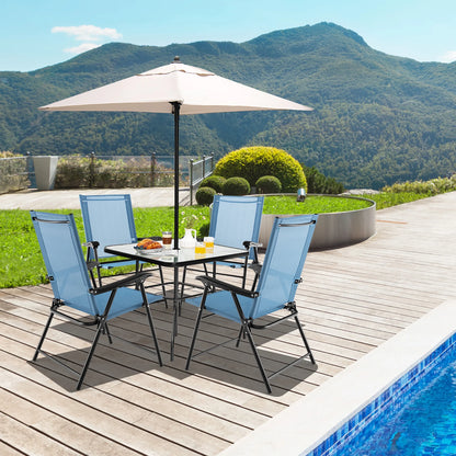 Gymax Patio Metal Camping Breathable and Rip-resistant Folding Chairs, Blue (Set of 4)