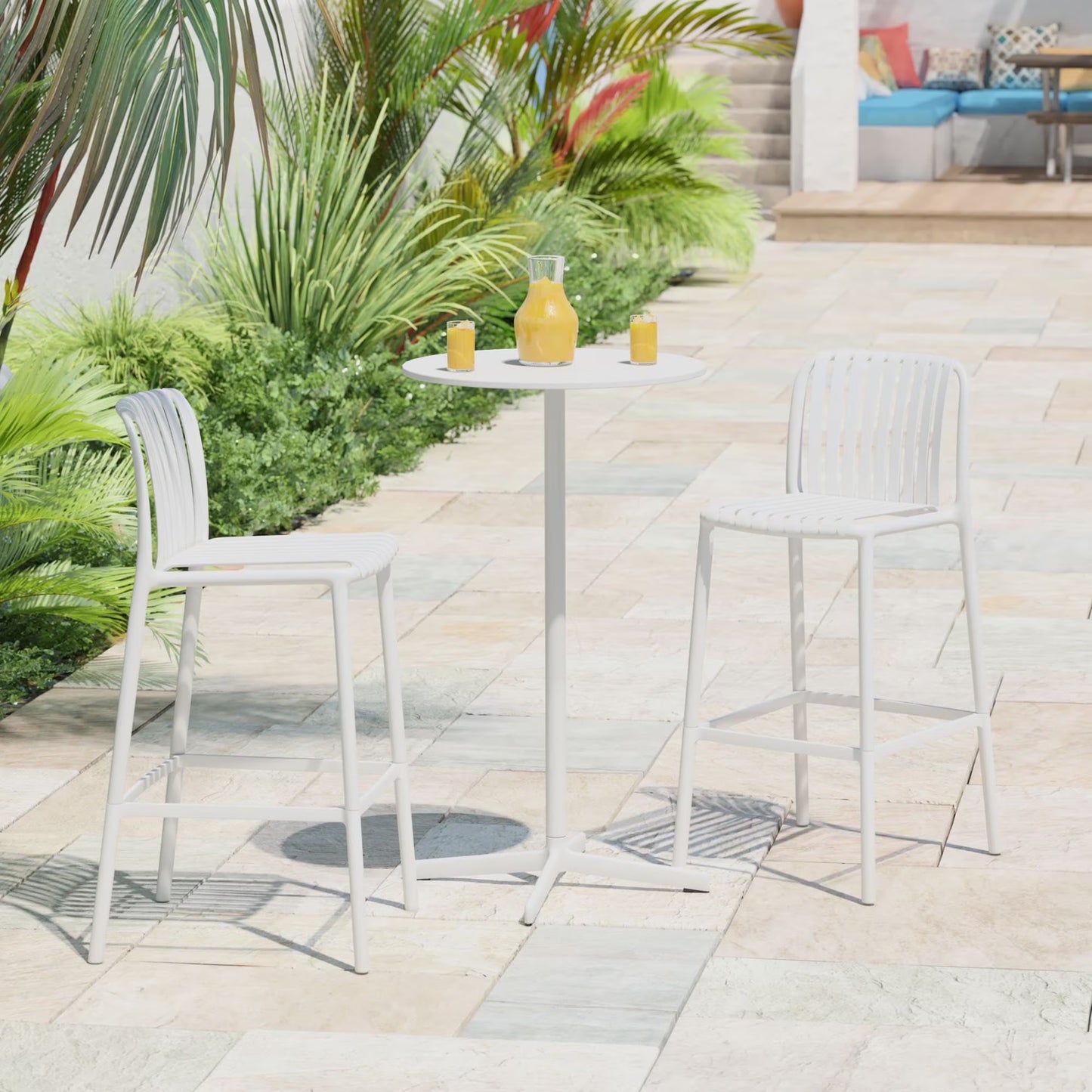 WestinTrends Playa 29.5" Outdoor Modern Polypropylene Plastic Patio Bar Height Stools (Set of 2), Red