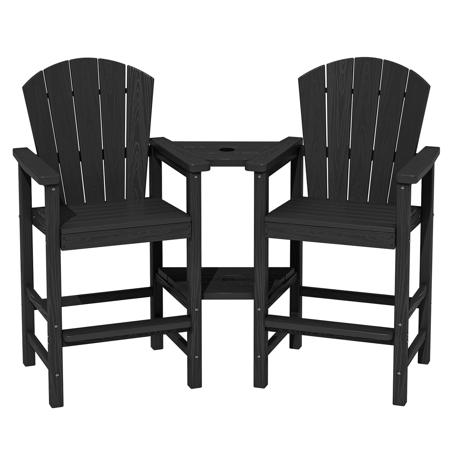 JUSTLET Tall Adirondack Chair Set of 2 with Double Connecting Tray, HDPE Weather Resistant Patio Bar Stools, Grey