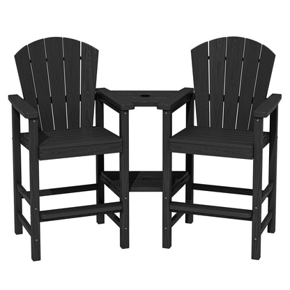 JUSTLET Tall Adirondack Chair Set of 2 with Double Connecting Tray, HDPE Weather Resistant Patio Bar Stools, Grey