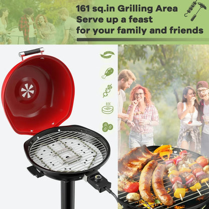 Aimee Lii 1600W Portable Electric BBQ Grill with Removable Non-Stick Rack, BBQ Grill for Outdoor Cooking Kitchen, Garden and Patio Backyard Barbecue-Black & Red