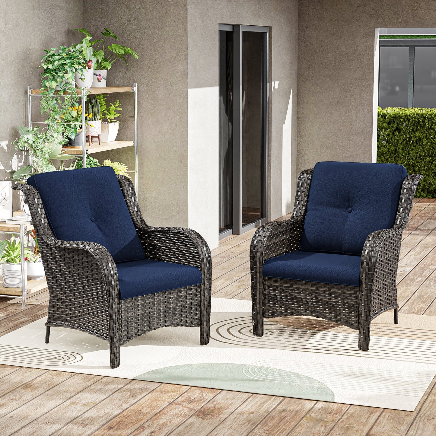 Meetleisure Patio Wicker Outdoor Lounge Chair with Cushion(Set of 2), Navy