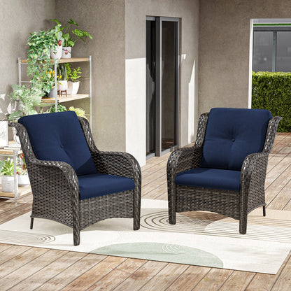 Meetleisure Patio Wicker Outdoor Lounge Chair with Cushion(Set of 2), Navy