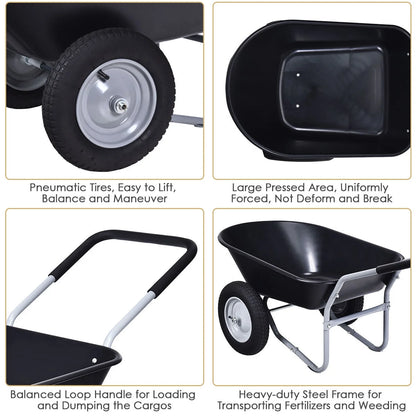JWRWEF 2-Tire Wheelbarrow Garden Cart, Heavy-Duty Steel Frame & PP Tub, 330 lbs Capacity, Dual Pneumatic Tires Utility Dolly for Lawn, Farm, Patio, and Warehouse - Black