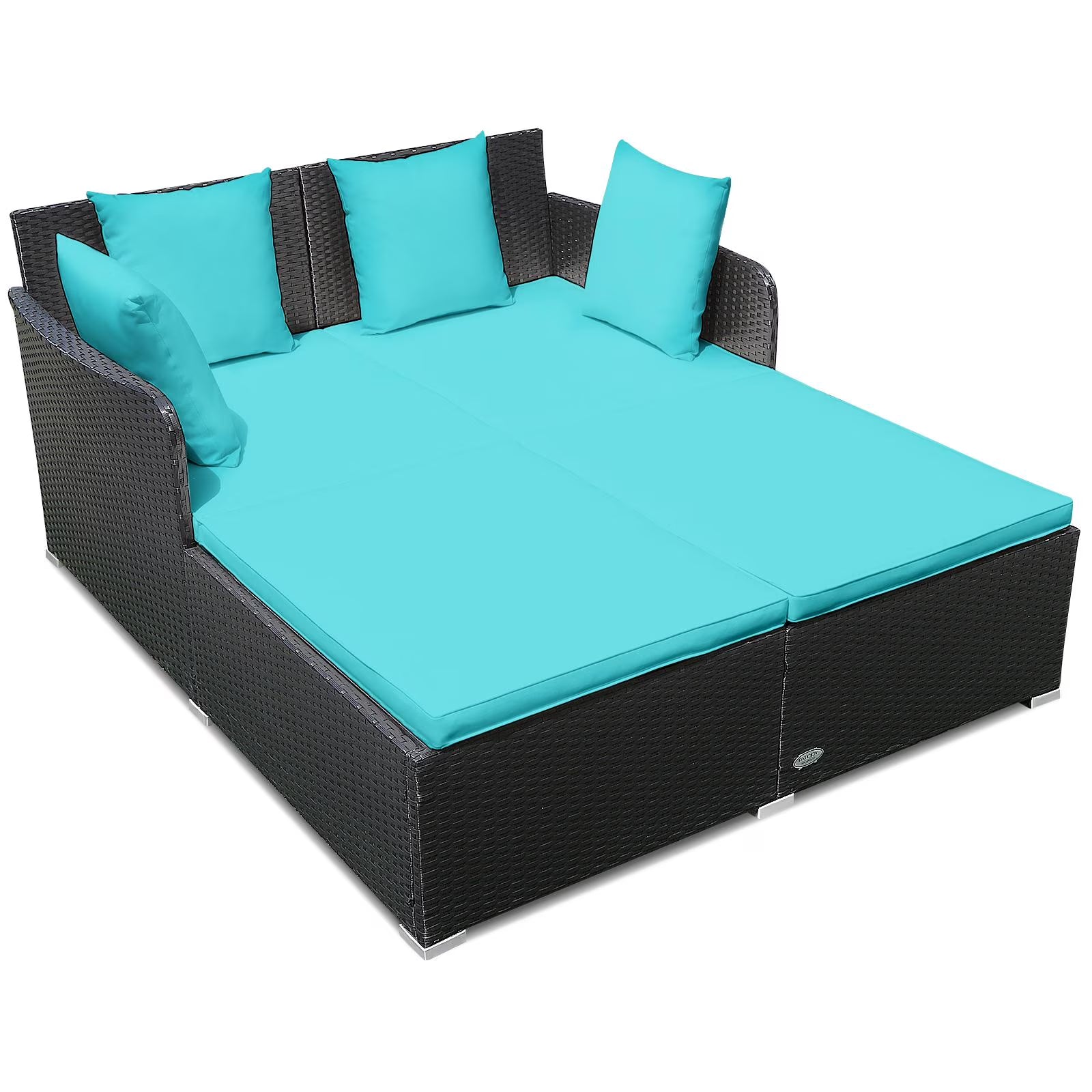 Giantex Rattan Daybed Patio Loveseat Sofa Set , Wicker Patio Furniture w/Padded Cushion & and Sturdy Foot, Red