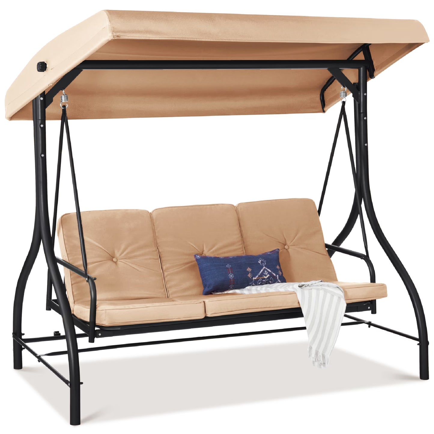 Best Choice Products 3-Seat Outdoor Converting Canopy Swing Glider Patio Hammock w/Removable Cushions - Burgundy