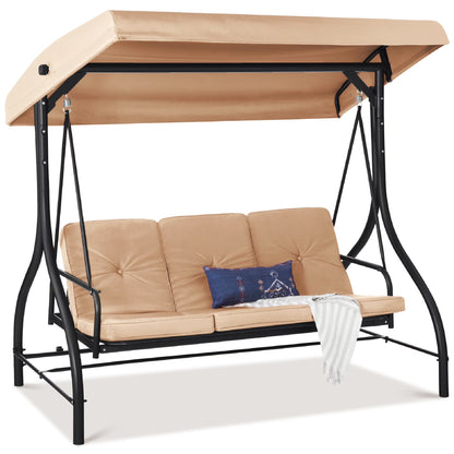 Best Choice Products 3-Seat Outdoor Converting Canopy Swing Glider Patio Hammock w/Removable Cushions - Burgundy