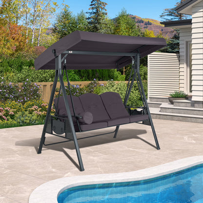 PURPLE LEAF 3-Seat Deluxe Outdoor Patio Porch Swing with Weather Resistant Steel Frame, Adjustable Tilt Canopy, Cushions and Pillow Included, Terra