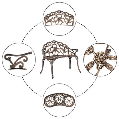 Zimtown Courtyard Park Outdoor Patio Bench Leisure Rose Cast Aluminum Chair, Metal Loveseat Bench for Garden Patio, Porch, Deck, Bronze