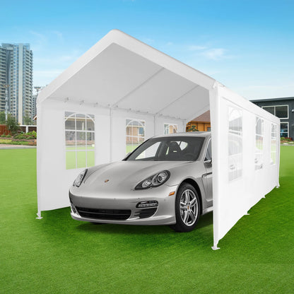 Abba Patio 10X20 ft Outdoor Canopy Carport Portable Car Tent Garage Shelter, White