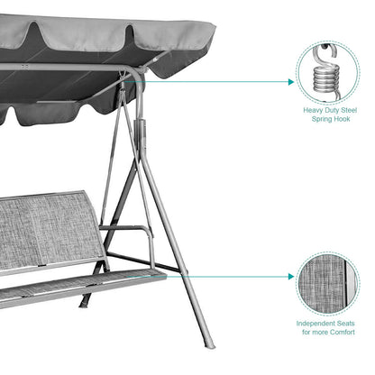 CoPedvic Canopy Porch Patio Swing with Canopy, 3-Seat Steel Outdoor Swing Chair with Stand , Yard swing& Outside swing,Gray