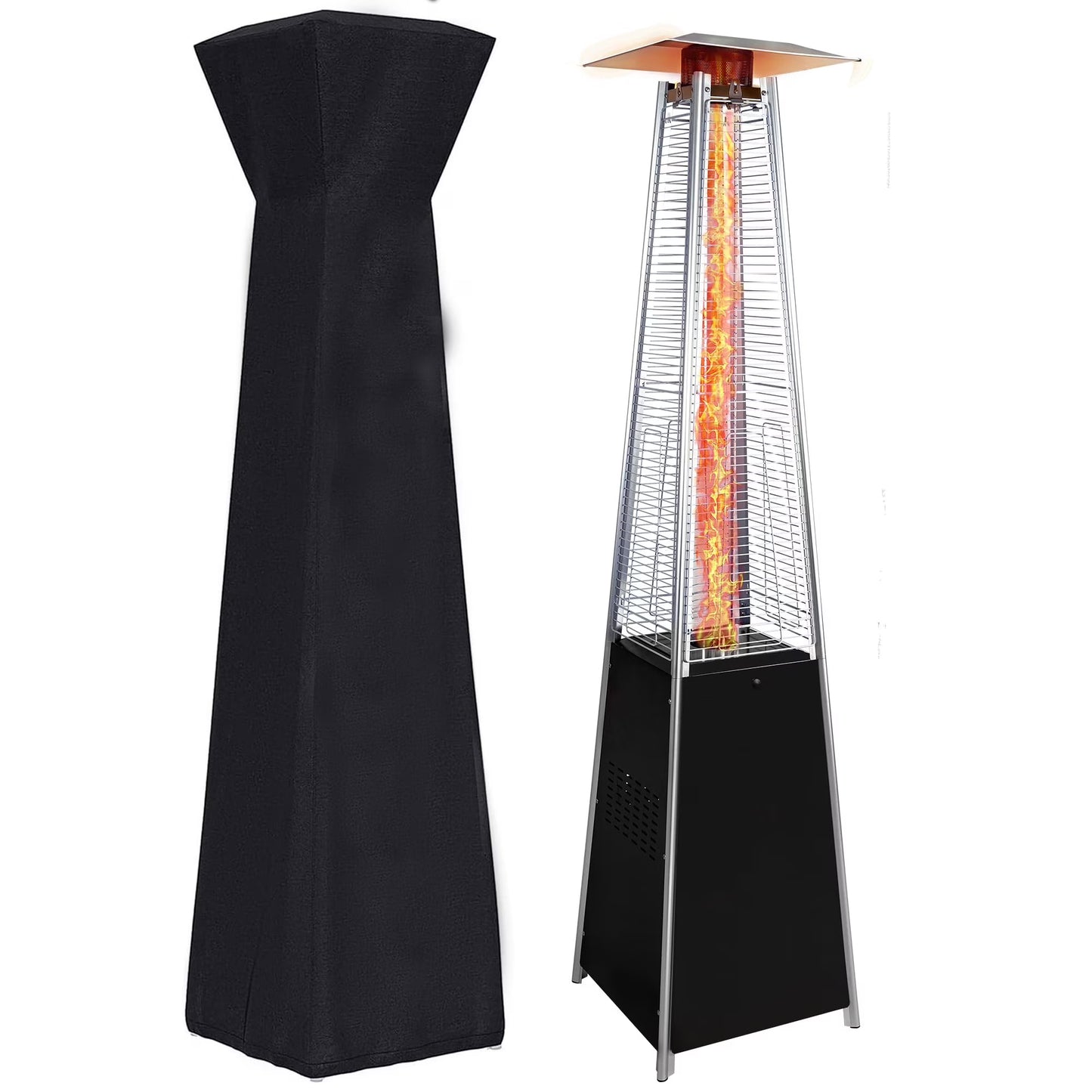 Segmart 48,000 BTU Pyramid Patio Heater, Tall Standing Outdoor Propane Heater with Wheels & Tip-Over Safety Protection, Visible Flame Glass Tube for Backyard, Garden, Commercial Use - Gray