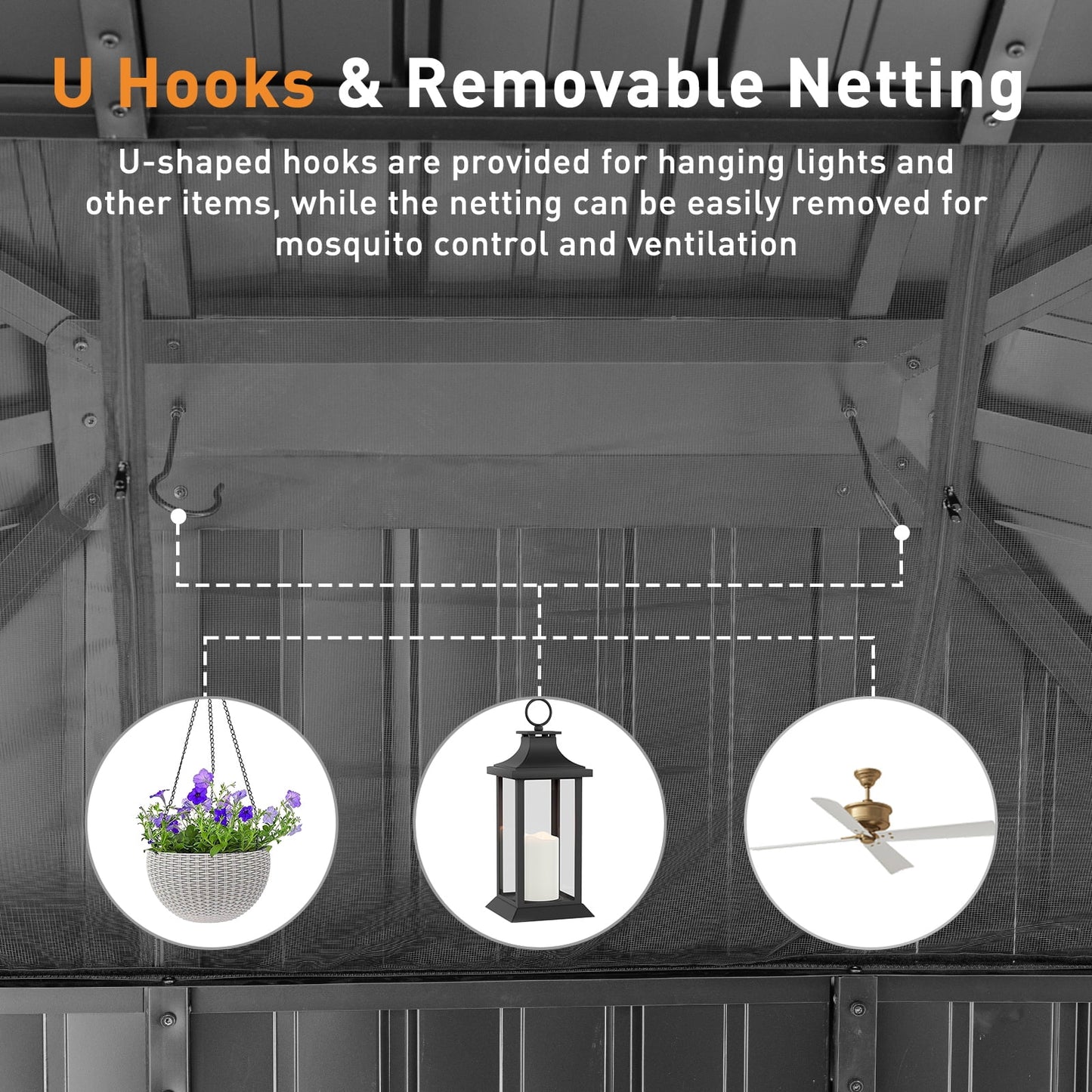 Aoodor 10 x 12 ft Wooden Frame Gazebo with 2-Tier Galvanized Metal Hardtop Roof, Outdoor Patio Gazebo with Charging Socket for Patio, Backyard, Deck, and Lawn