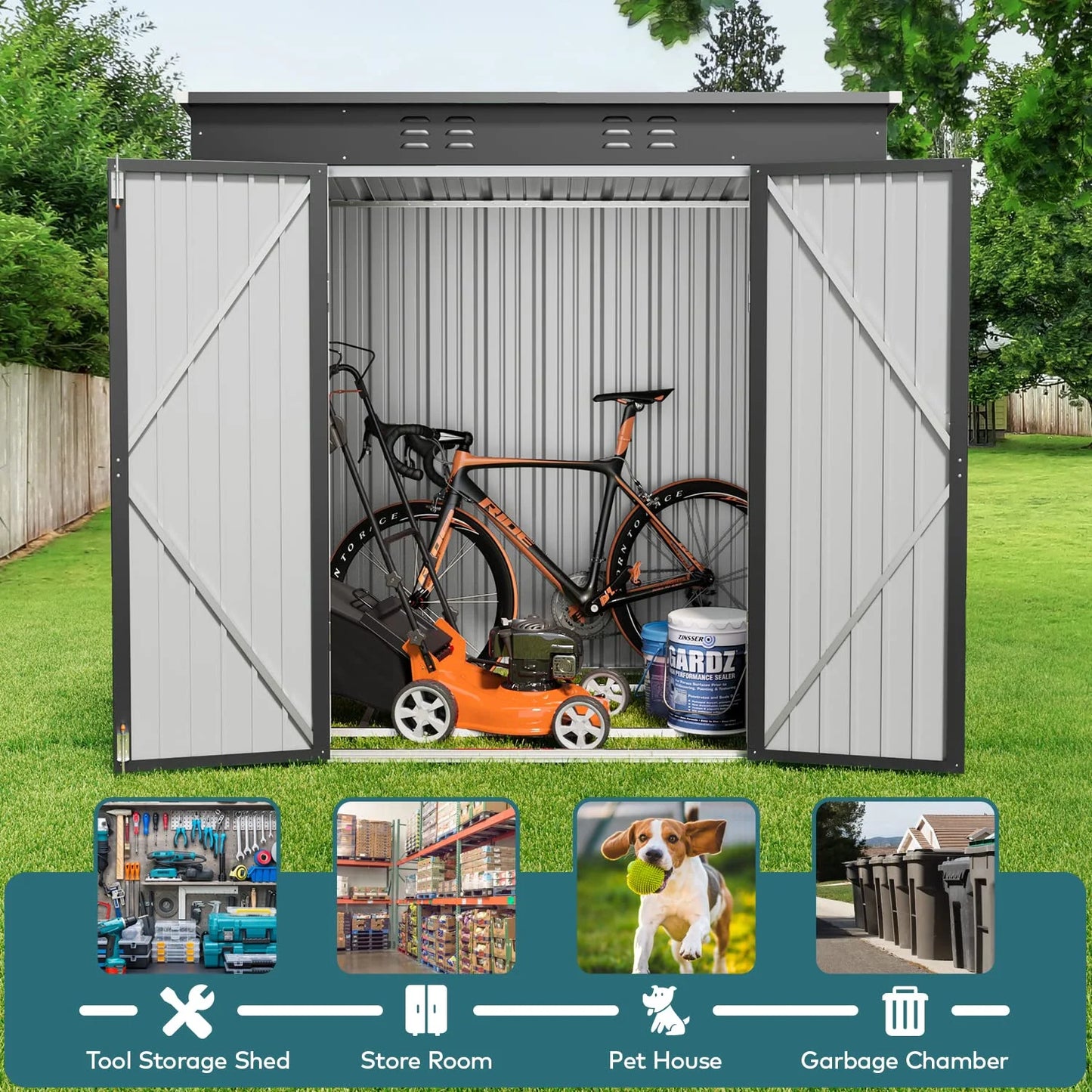 6' x 4' Outdoor Storage Shed, Lofka Garden Metal Shed with Base Frame for Backyard, Patio, Lawn, Gray
