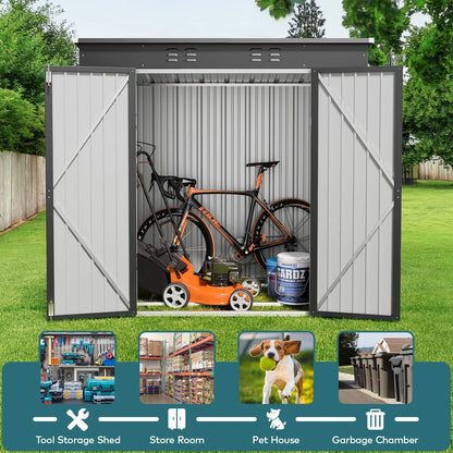 6' x 4' Outdoor Storage Shed, Lofka Garden Metal Shed with Base Frame for Backyard, Patio, Lawn, Gray