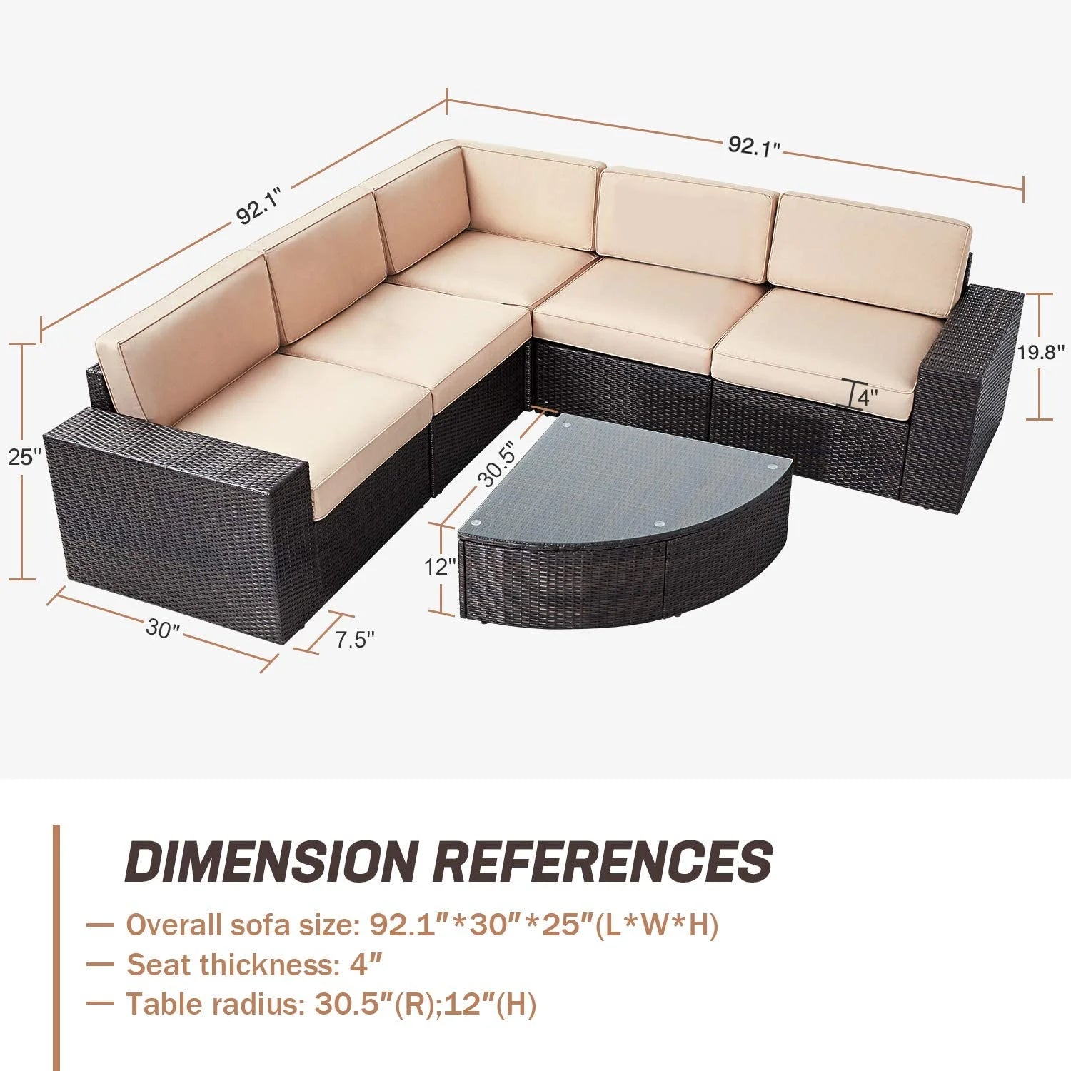 SUNCROWN 6-Piece Outdoor Furniture Patio Sectional Set All-Weather Wicker Conversation Sofa, Light Brown