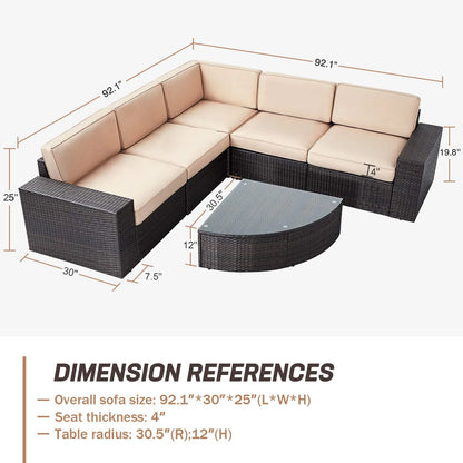 SUNCROWN 6-Piece Outdoor Furniture Patio Sectional Set All-Weather Wicker Conversation Sofa, Light Brown