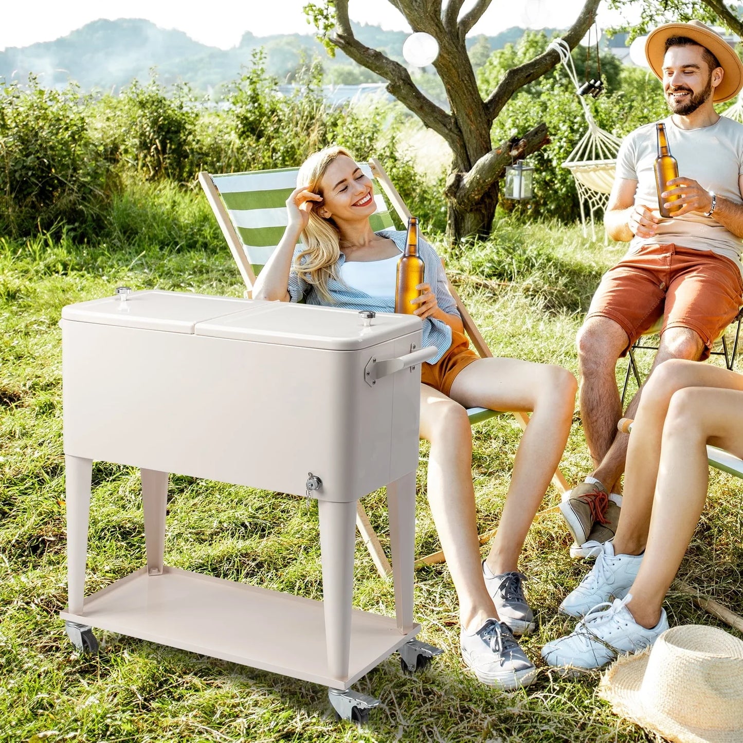 UBesGoo Patio Cooler Cart Keep Your Beverages Cold and Refreshing with this Convenient Rolling Cooler Cart,Rolling Cooler Cart