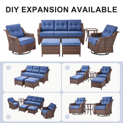 Bellefurn Outdoor Patio Furniture Set,Swivel Rocker Patio Chairs with 6" Thick Cushion and Side Table,Rattan Outdoor Conversation Set for Porch,Deck,Yard