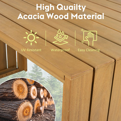 YIYADO 5-Pcs Outdoor Bar Set, Acacia Wood Table & Stools with Cushions for Patio, Poolside, Balcony