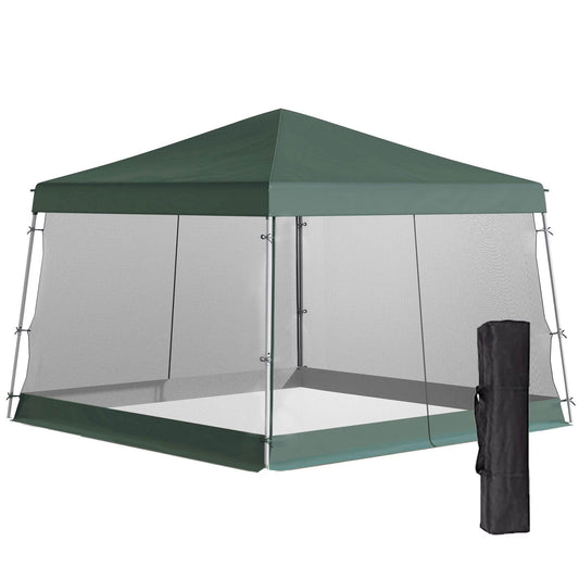 DUOSONG Outsunny Slant Leg Pop Up Canopy Tent With Netting And Carry Bag, Instant Sun Shelter, Tents For Parties, Height Adjustable, For Outdoor, Garden, Patio, (11.5'X11.5' Base/10'X10' Top),