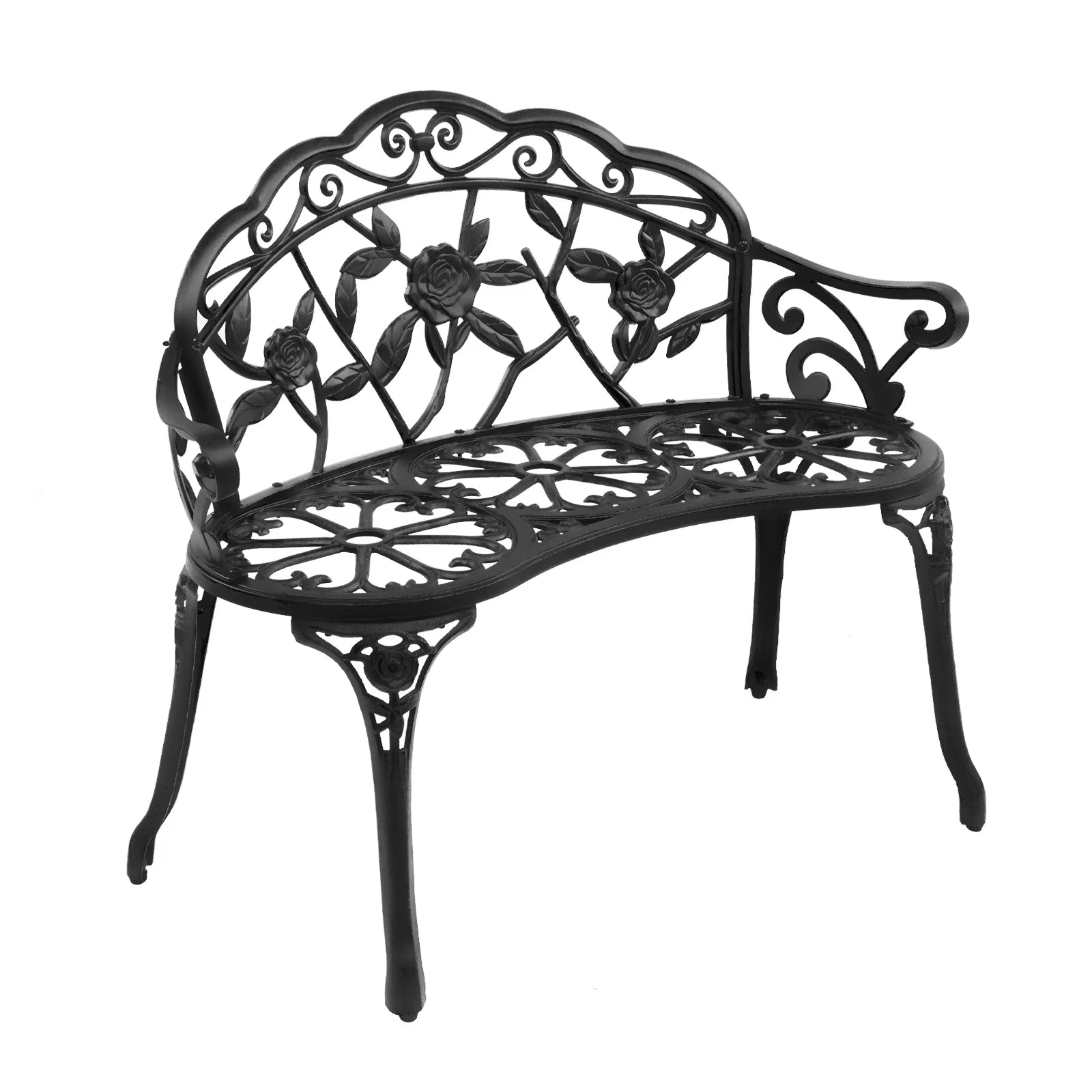 Zimtown Courtyard Park Outdoor Patio Bench Leisure Rose Cast Aluminum Chair, Metal Loveseat Bench for Garden Patio, Porch, Deck, Bronze