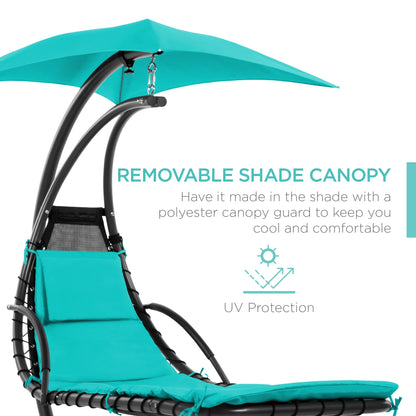 Best Choice Products Hanging Curved Chaise Lounge Chair Swing for Backyard, Patio w/Pillow, Shade, Stand - Teal