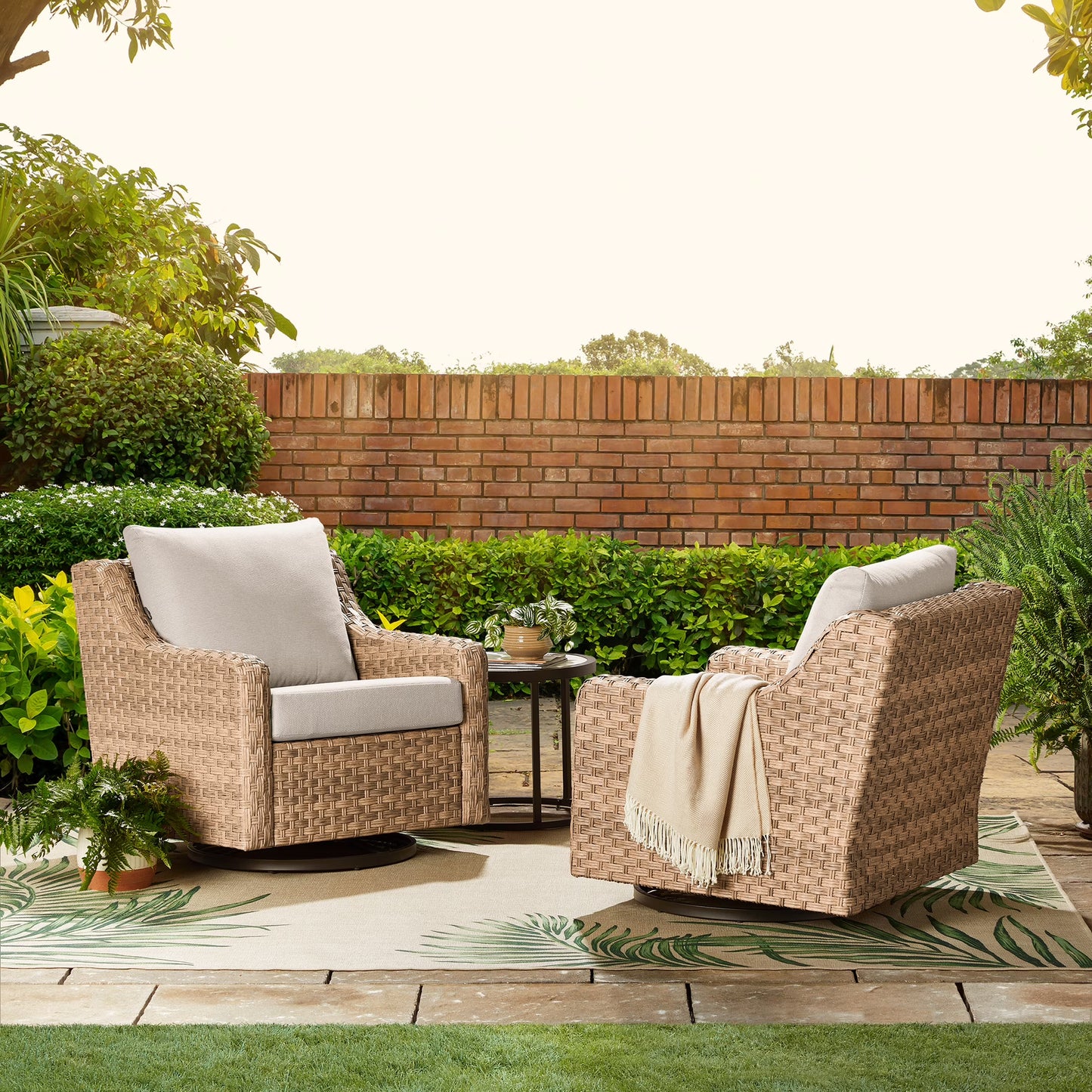 Better Homes & Gardens River Oaks Outdoor Swivel Gliders with Patio Covers, Set of 2, Natural