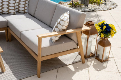 Laguna 4-Piece Eucalyptus Wood Outdoor Patio Conversation Sectional Set w/3-Piece Sectional and Coffee Table