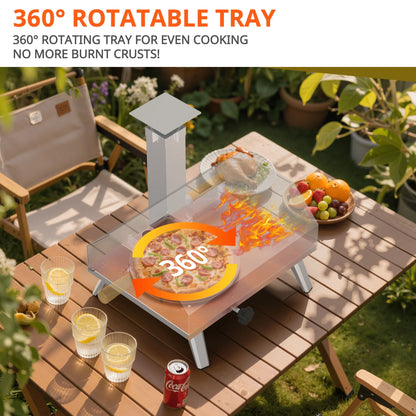 Enyopro 12" Portable Stainless Steel Pizza Oven, Wood Fired Pizza Maker with 360° Rotating Stone, Ash Tray, Thermometer and Foldable Legs, Pizza Cutter for Home, Patio and Camping