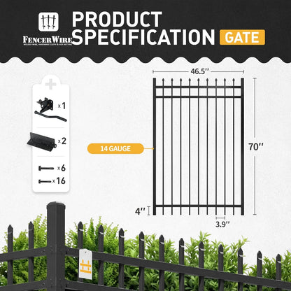 Fencer Wire Heavy Duty Pinnacle Fence Gate, 6FT Height x 4FT Width Outdoor Fence Gate, Outdoor Anti-Rust Metal Steel Gate for Fencing Barrier, Decorative Garden Gate for Residential, Yard, Pool,Patio