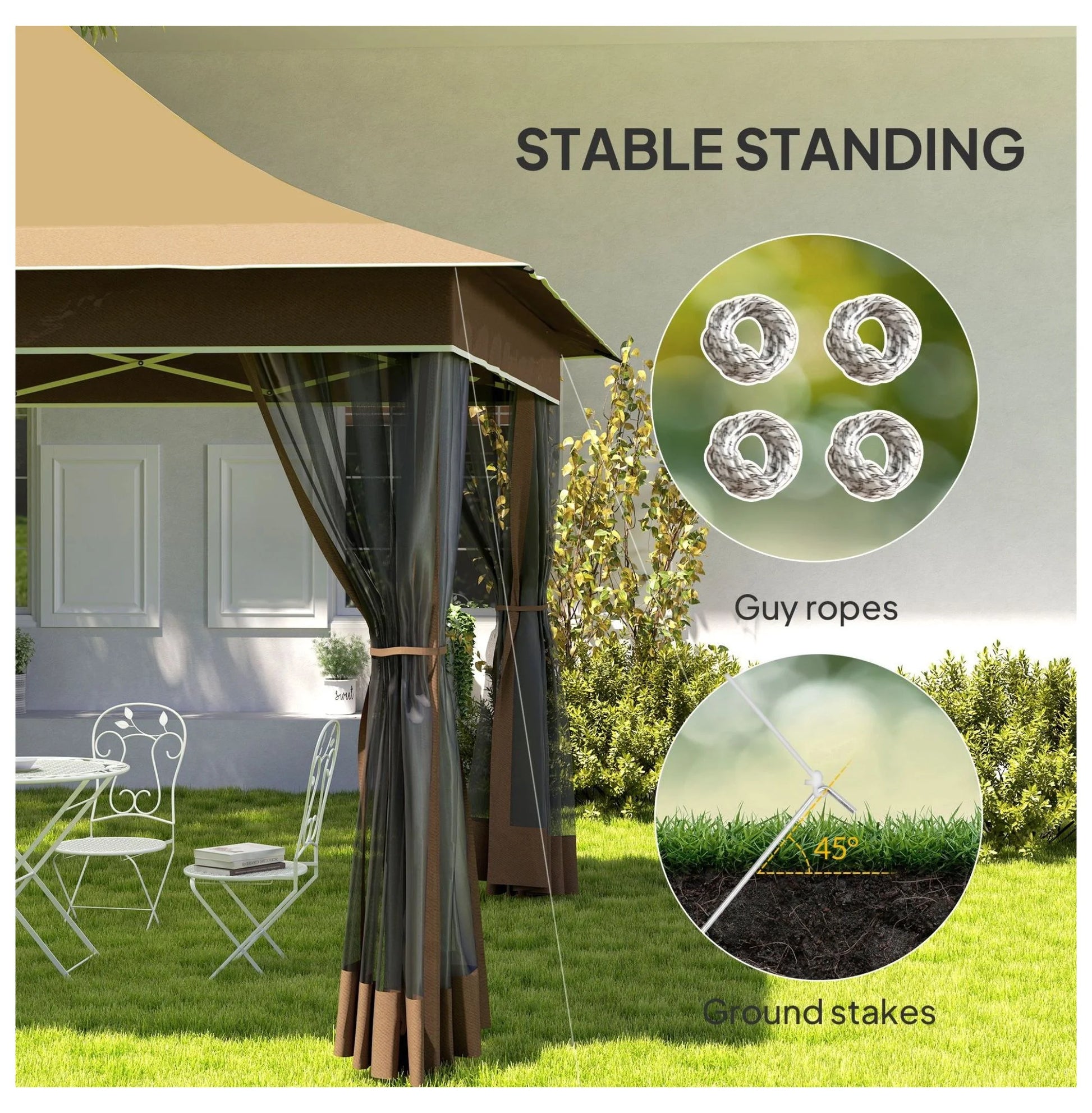 12x12 Canopy Tent with Mesh Netting, UPF 50+ Pop Up Gazebo, Beige - Patio Sun Shelter for Garden, Parties, Outdoor Events