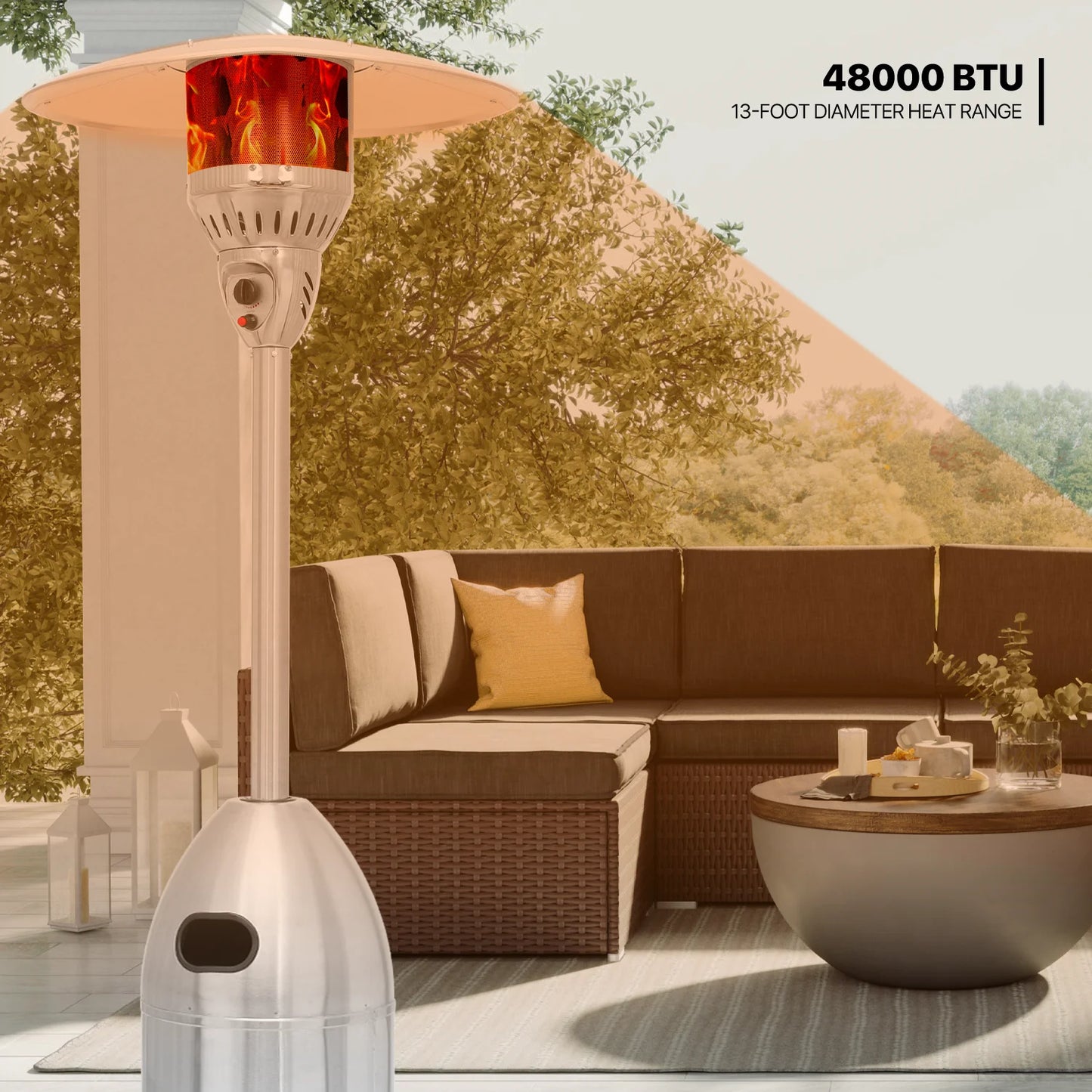 MoNiBloom 41,000 BTU Propane Patio Heater Outdoor Freestanding Heater with Rolling Wheels for Commercial & Residential Use, Silver