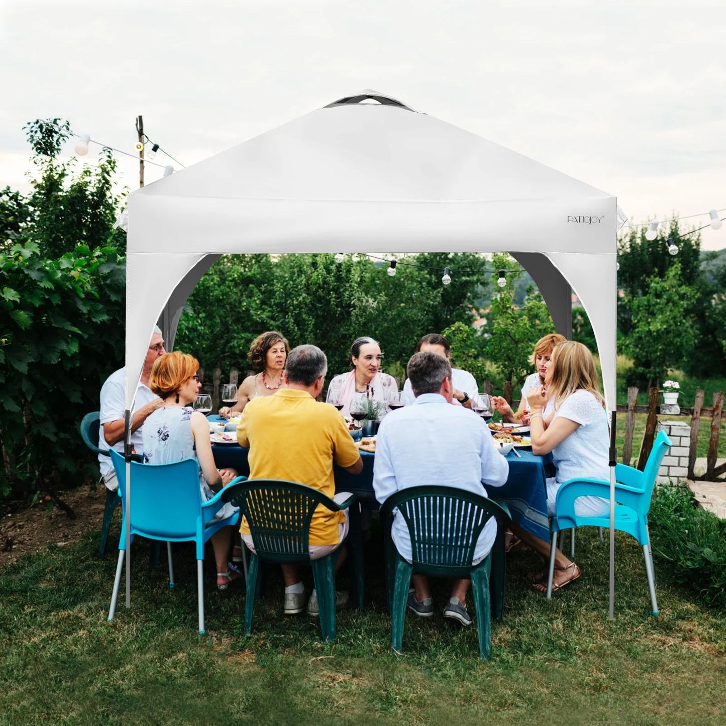 Patiojoy Pop-up Canopy Tent 6.6' x 6.6' Height Adjustable Commercial Instant Canopy w/Portable Roller Bag White
