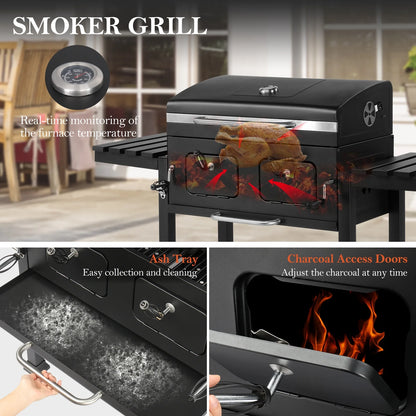 Ktaxon BBQ Grill Outdoor Charcoal Grill Smoker Large-sized Barbecue Grill with 2 Charcoal Doors for Patio,Backyard,Garden