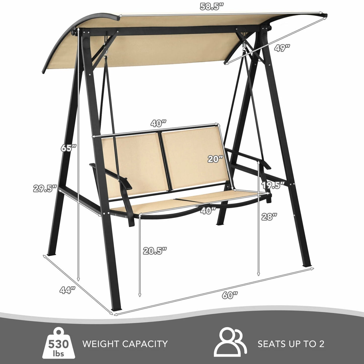 Gymax Patio Canopy Swing Outdoor Swing Chair 2-Person Canopy Hammock Beige