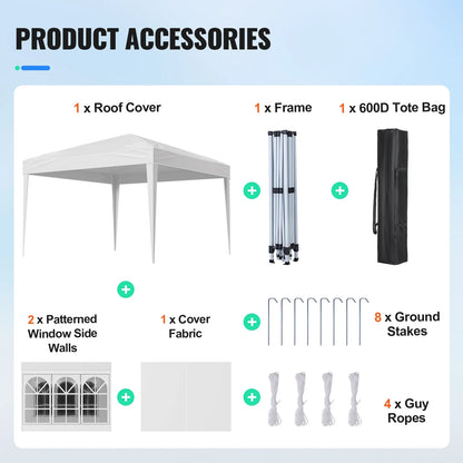 KFFKFF 10 x 10 FT Pop-Up Canopy Tent with Adjustable Height, 3 Sidewalls, and 2 Ventilated Windows, Portable Outdoor Shelter for Events, Patio, Backyard, Parties, and Parking