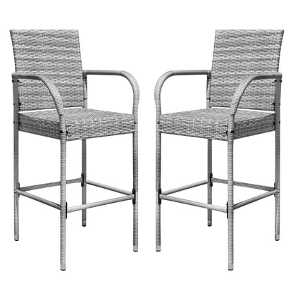 Lacoo Outdoor Wicker Bar Stool with Footrest Patio Rattan and Steel Frame Barstools Set of 2, Brown